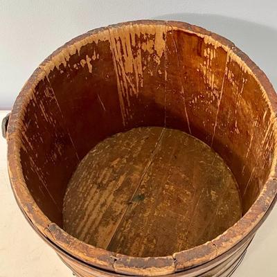 Antique wood milk pail, stringer and extras