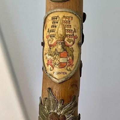 Pair of antique German Alpine walking canes with badges