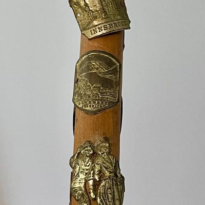 Pair of antique German Alpine walking canes with badges