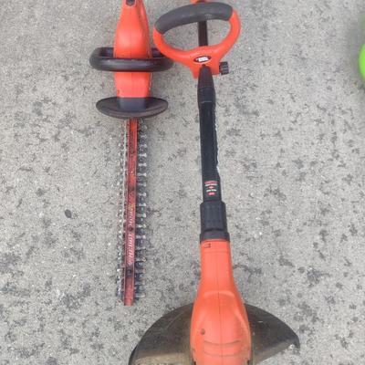 Black & Decker Electric Hedge Trimmer and Battery-Operated Weed Eater with Charger and Battery