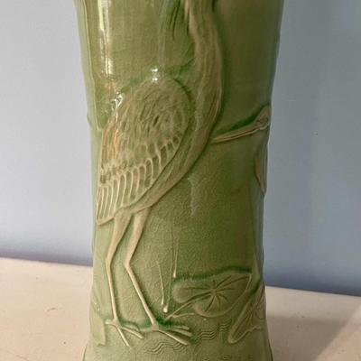 Vintage Jensen Turnage Pottery crane celadon vase