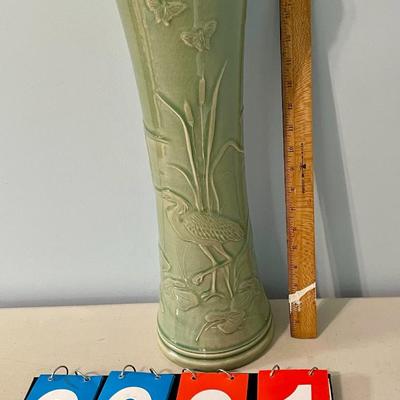 Vintage Jensen Turnage Pottery crane celadon vase