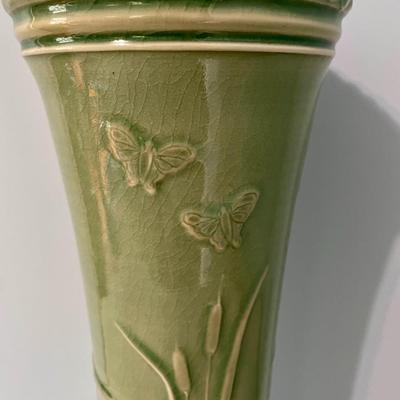 Vintage Jensen Turnage Pottery crane celadon vase
