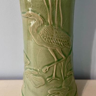 Vintage Jensen Turnage Pottery crane celadon vase