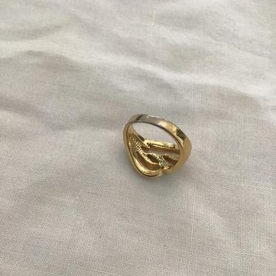 18 karat gold, plated fashion ring with white enamel