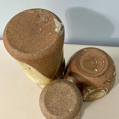Vintage 3pc hand-thrown pottery vase lot by Maija Hay