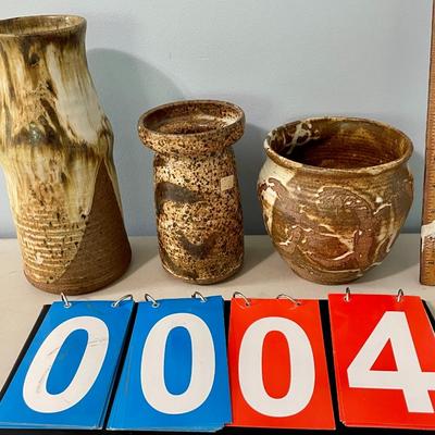 Vintage 3pc hand-thrown pottery vase lot by Maija Hay