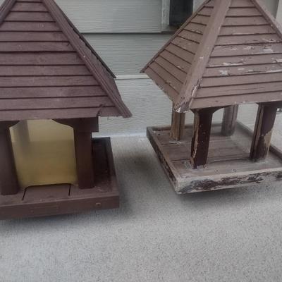 Pair of Wood Fence Post Bird Feeders