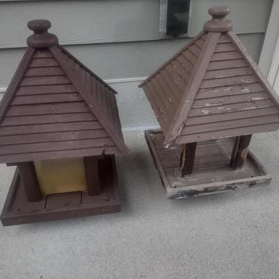 Pair of Wood Fence Post Bird Feeders