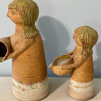 Pair of vintage Solveig Cox pottery "pouring pots"