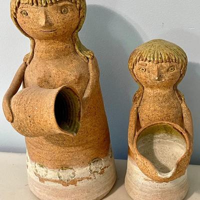 Pair of vintage Solveig Cox pottery "pouring pots"