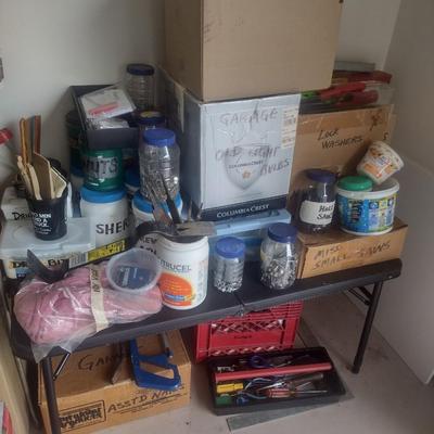 Assortment of Hand Tools, Hardware, Nuts, Bolts, Screws, Nails, and More