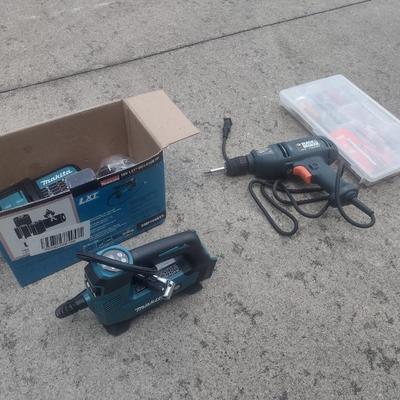 Makita Battery Air Pump and Black & Decker Electric Hand Drill with Drill Bit Kit