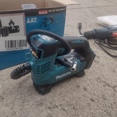 Makita Battery Air Pump and Black & Decker Electric Hand Drill with Drill Bit Kit