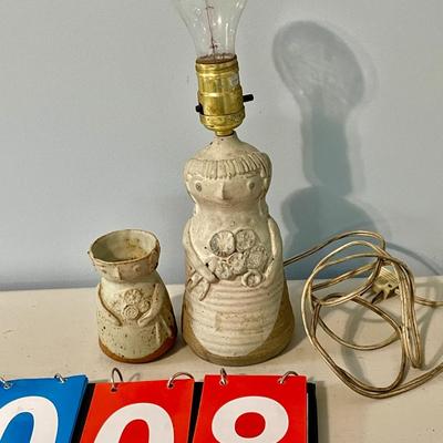 Vintage Solveig Cox pottery girl lamp & vase