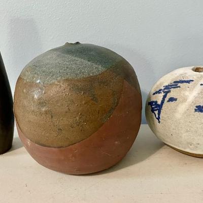 Three vintage Japanese-style bud vases