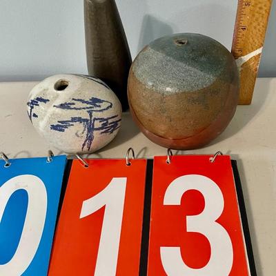 Three vintage Japanese-style bud vases