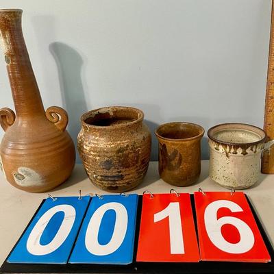 Mixed 4pc vintage hand-thrown pottery vase lot
