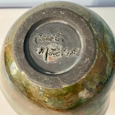 Vintage hand-thrown ripple vase by Carol Mitchell