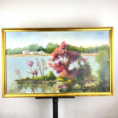 Sale Photo Thumbnail #172: Gold gilt frame
Signed on back
Measures: 19.5" high x 31.5" wide