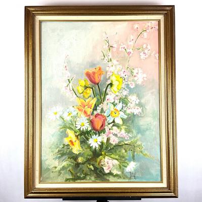 Sale Photo Thumbnail #223: Measures: 28.5" high x 22.5" wide
signed with Ann Allbeury Hock Initials in lower right corner