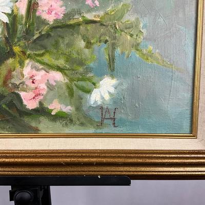 Sale Photo Thumbnail #225: Measures: 28.5" high x 22.5" wide
signed with Ann Allbeury Hock Initials in lower right corner
