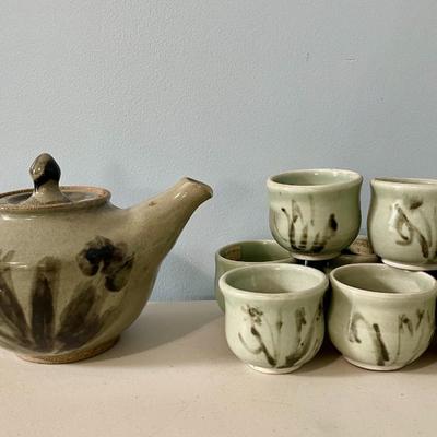 Vintage hand-thrown 9pc Japanese tea set by Maija Hay