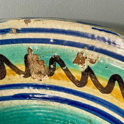 Vintage hand-thrown painted Mexican centerpiece bowl