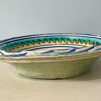 Vintage hand-thrown painted Mexican centerpiece bowl