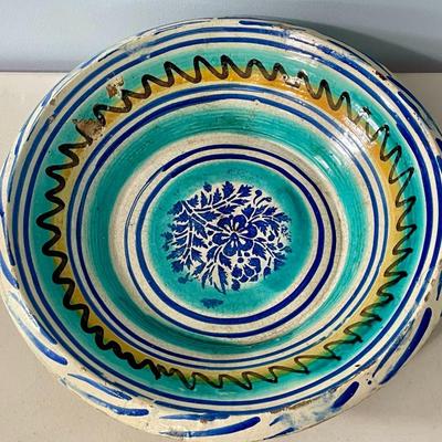 Vintage hand-thrown painted Mexican centerpiece bowl