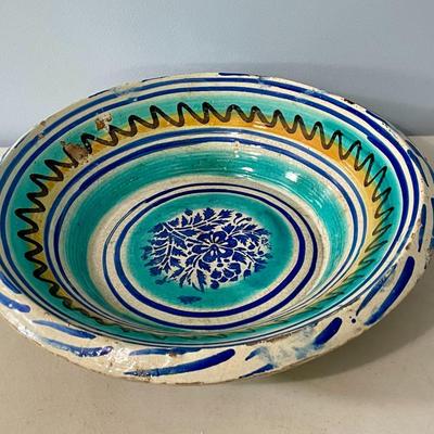 Vintage hand-thrown painted Mexican centerpiece bowl