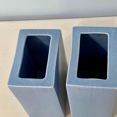 Pair of blue vintage Metlox "pillowvases"