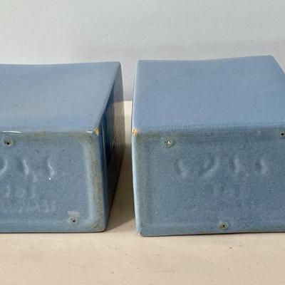 Pair of blue vintage Metlox "pillowvases"