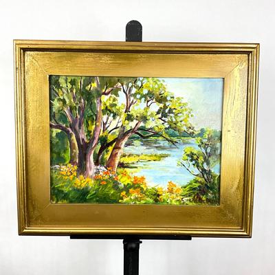 Sale Photo Thumbnail #283: Signed on back and lower right bottom 
Measures: 18" high x 22" wide- framed
