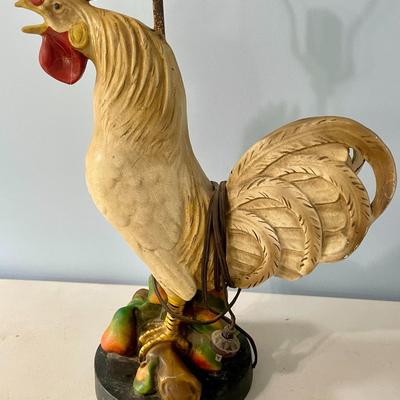 Vintage chalkware rooster lamp