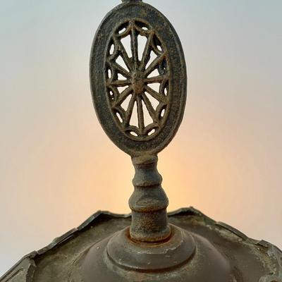 Antique Milcast Art Nouveau slag glass panel lamp, c1926