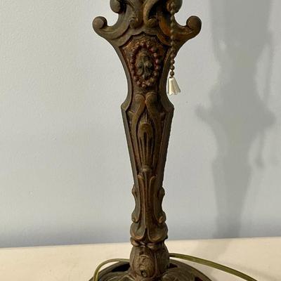 Antique Milcast Art Nouveau slag glass panel lamp, c1926