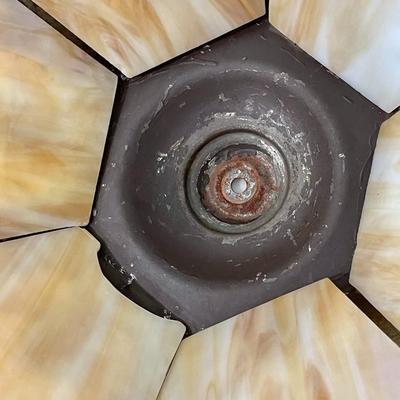Antique Milcast Art Nouveau slag glass panel lamp, c1926