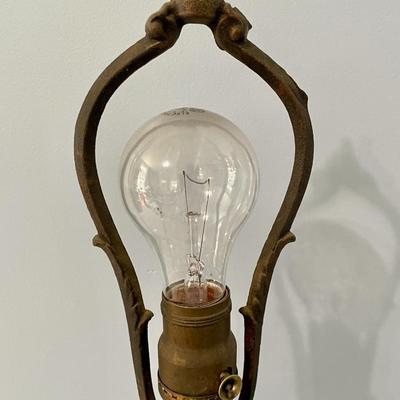 Antique Milcast Art Nouveau slag glass panel lamp, c1926
