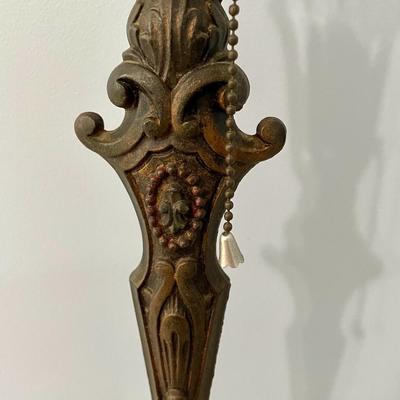 Antique Milcast Art Nouveau slag glass panel lamp, c1926
