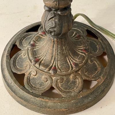 Antique Milcast Art Nouveau slag glass panel lamp, c1926