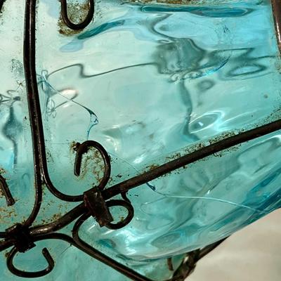Vintage Seguso Murano blue "bubble glass" pendant chandelier