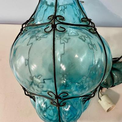 Vintage Seguso Murano blue "bubble glass" pendant chandelier