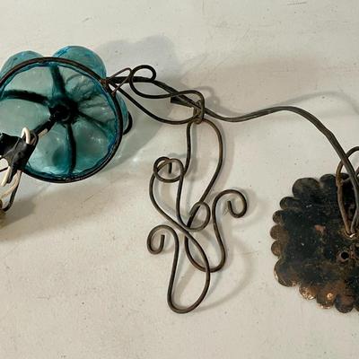 Vintage Seguso Murano blue "bubble glass" pendant chandelier