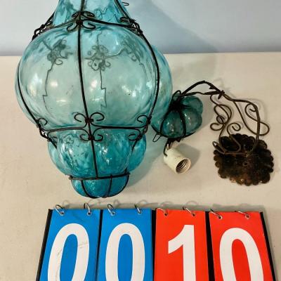 Vintage Seguso Murano blue "bubble glass" pendant chandelier