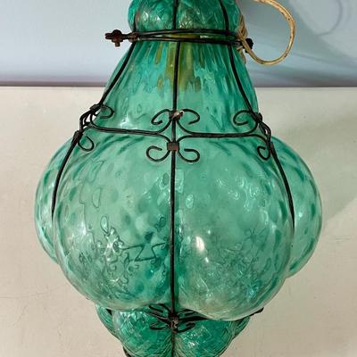 Vintage Seguso Murano green "bubble glass" chandelier