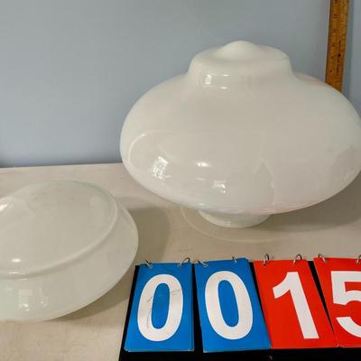 Pair vintage white ceiling shades