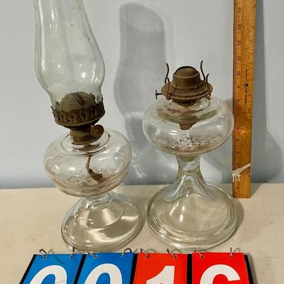 Pair antique oil lamps