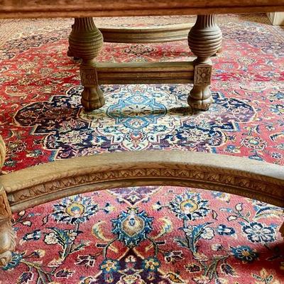 Antique tiger oak expandable claw-foot table & 6 oak chairs