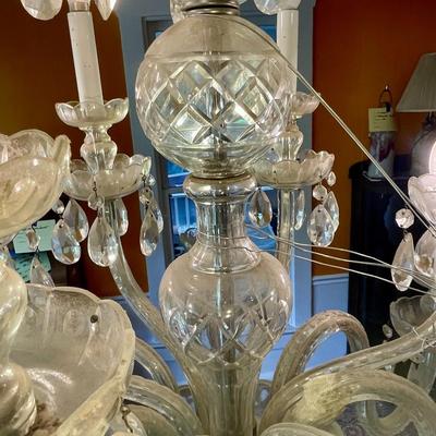 Antique 12-light crystal chandelier + extra drops